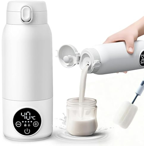 Chauffe Biberon Nomade 500ml Grande Capacité, Chauffe Rapide en 2min, Maintien au Chaud et Stérilisation, Étanche IPX6, Longue Autonomie, Pour Eau/Lait/Lait Maternel, équipé d'une brosse de nettoyage