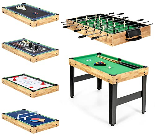 DREAMADE 10-in-1 Multi-Spieltisch, Fußballtisch Set mit Tischfußball, Hockey, Tischtennis, Billard, Shuffleboard, Bowling & 4 Brettspielen, Tischkicker für Kinder & Erwachsene