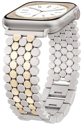 Honeycomb Metal Band for Apple Watch 38/40/41/42/44/45/46/49mm, Elegant Adjustable Link Bracelet for Women, Compatible with Apple Watch Series Ultra SE 11 10 9 8 7 6 5 4 3 2 1