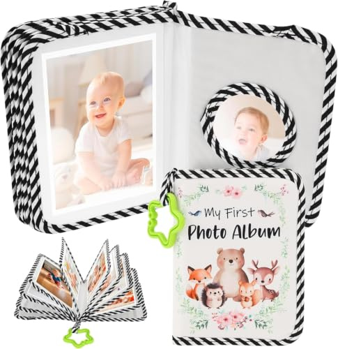 Baby Fotoalbum 4x6 Zoll, 17 Fotos Mein erstes Familienalbum Buch mit Tiere Weichem Stoffeinband & Haken für Neugeborene/Kleinkinder/Kinder/Baby-Dusche-Erinnerung-Geburtstagsgeschenke, Regenherzen