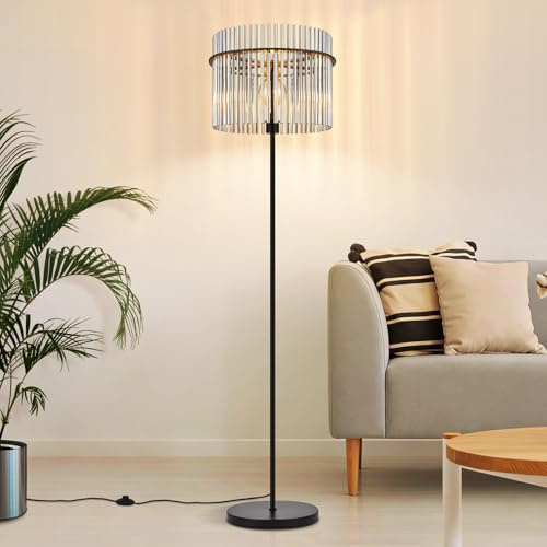 Lichtmaler Stehlampe Schwarz Stehleuchte Glas Standleuchte Wohnzimmer E27 | mit Fußtaster Leselampe Modern Wohnzimmerlampe Stehend für Schlafzimmer Kinderzimmer Büros(Ohne Leuchtmittel)