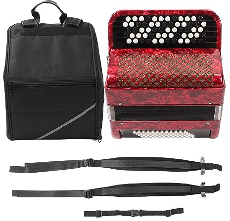 Akkordeon mit 62 Tasten und 60 Bassknöpfen |Pädagogisches Musikinstrument für junge Lernende/Anfänger |Roter ABS-Kunststoffkörper mit Riemen und Rucksack