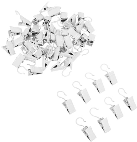 TOBBOMEY Lot de 50 Crochets Métalliques pour Rideaux, Pinces Blanches Ouvertes, Support Solide Compatible Rideaux Fenêtres, Fixation Pratique pour Salon et Chambre