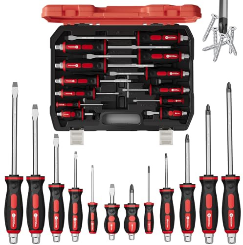 WALTER STAHL 12-teiliges Schraubenzieher Set aus Cr-V Stahl | mit Schlagkappe & Antriebssechskant, Schlitz Kreuz PH, Schraubendreher im Kunststoffkoffer für Werkstatt Reparatur
