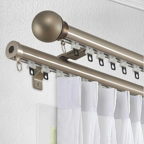 Generisch Vorhangstange 2-Läufig, 1-6m, Robuste Gardinenschiene für Wohnzimmer, Schlafzimmer und Hotel, ideal für Raumteiler(Size:3m/9.8ft,Color:Gold)