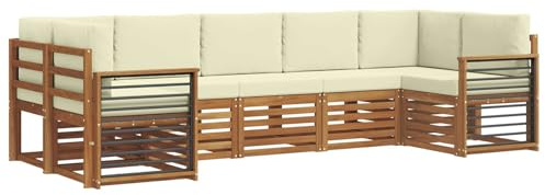 vidaXL Sofagarnituren 7 pcs Natur und Creme Massivholz Akazie, Akazienholz Gartenmöbel-Set, modernes Sofa, Coole Lounge, modulare Sitze, Pooldeck-Style