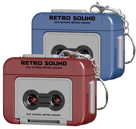 GWEOR 2 Stück Retro-Kassettenspieler-Schlüsselanhänger, Retro-Recorder-Anhänger mit Mini-Mikrofon, personalisiertes Sprachnachricht, Geschenk, um Liebe, Musik und Geräusche aufzunehmen