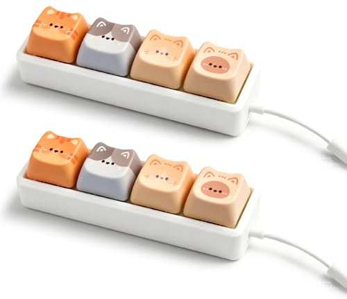 2PCS Cute Cat Keyboard Fidget Toy, Mini Keyboard Clicker Fidget Toy, Funny Keyboard Clicker Keyring to Relief Stress, Birthday Cat Gifts for Women Men Office, School, Home and Travel