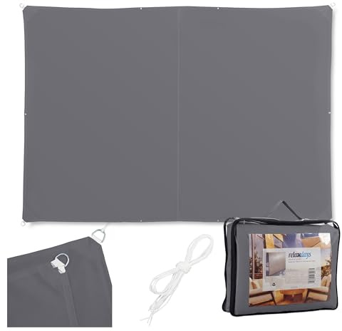 Relaxdays Toile d'ombrage, 4 x 5 m, rectangulaire, Polyester Hydrofuge, Gris foncé, œillets, Cordes de Tension