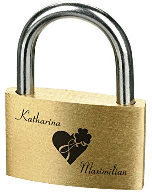 Cadenas d'amour Or Cadenas avec gravure personnalisée motif coeur avec la chance