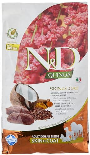 Farmina N&D Quinoa Adult Pellets Hundefutter (Trockenfutter, mit hochwertigen Vitaminen und natürliche Antioxidantien, ohne Mais, Zutaten: Wildbret und Kokosnuss, Portionsgröße: 2,5 kg)