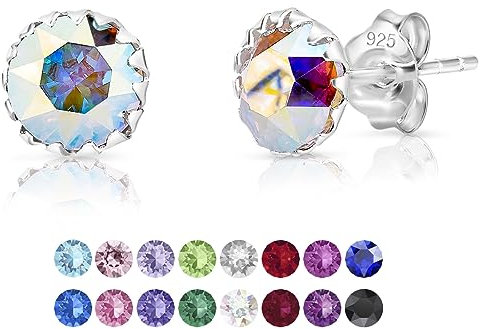 DTPSilver - Damen Ohrringe 925 Sterling Silber mit Kristallen von Swarovski® Elements 6 mm Runde Ohrstecker - Farbe : Aurore Boreale
