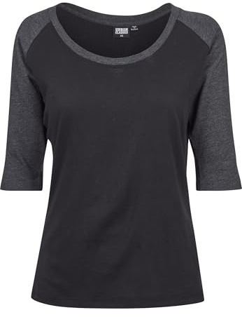 Urban Classics Damen Regular Fit T-Shirt Ladies 3/4 Contrast Raglan Tee TB733, Gr. XXXXX-Large (Herstellergröße: 5XL), Mehrfarbig (Black/Charcoal 01307)