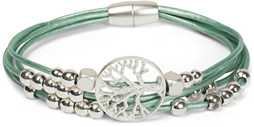 styleBREAKER Braccialetto con Raffinati Fili Metallici, con Charm Albero della Vita e Pietre, Chiusura Magnetica, Bracciale, Gioiello, da Donna 05040135, Colore:Verde Menta