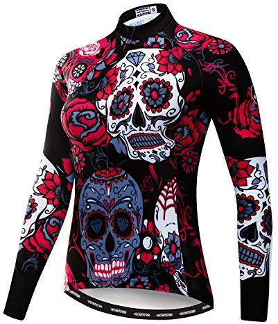 Cycling Jersey Women Mountain Bike Jersey Shirts Long Sleeve Road Bicycle Clothing MTB Tops Outdoor Sports Wear Skull Size L