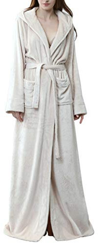 DSNOW Peignoir en polaire chaud pour femme Robe de chambre - Beige - Medium
