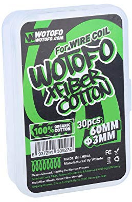 Wotofo Agleted Organic Cotton (60mm x 3mm) (Paquete de 30) Sin nicotina ni tabaco