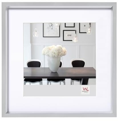 walther design Bilderrahmen silber 20 x 20 cm mit Passepartout, Steel Style Kunststoffrahmen ES220S