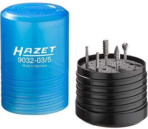 Hazet Hartmetall-Frässtift-Satz (3 mm Schaft, 5 verschiedene Fräser in Zylinder-, Kegel- und Kugelform, Kopfdurchmesser 3-6 mm) 9032-03/5