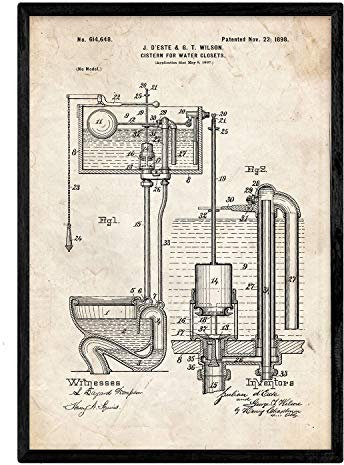 Nacnic Vintage Toilettenspülkasten Patent Poster | Plakate mit Erfindungen und alten Werkzeugen | Waschbecken Design für Kneipen, Restaurants, Bars | Größe A3.