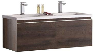 StoneArt Badmöbel Set mit Mineralguss Waschbecken und Unterschrank Waschtisch als Einzel- oder Doppelwaschbecken mit Unterschrank ohne Armaturen Milano ME-1200 Eiche dunkel 120cm