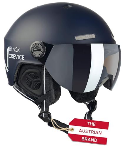 BLACK CREVICE Casque de Ski Sölden I Casque avec visière en Style Pilote de différentes Couleurs I Casque Hommes & Femmes I Casque de Snowboard Unisexe I Casque (S, Marine Mat/Blanc)
