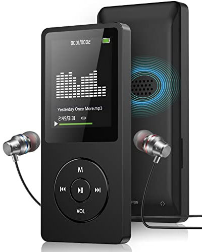 MP3 Player with FM Radio and Voice Recorder, Ultra Slim Music Player with Video Play Text Reading and Build-in Speaker Support up to 128GB, Earphone Included (Black)