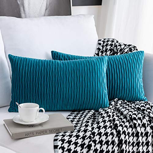 Sunia Kissenbezüge 30x50 cm Set mit 2 Samt Moderne Kissenbezüge dekorativen quadratischen rechteckigen Kissenbezüge für Couch Bett Sofa Stuhl Schlafzimmer Wohnzimmer, Türkis
