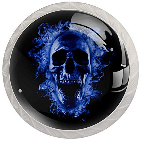 Türknäufe, Totenkopf, Blau, 4 Stück