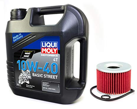 Motoröl Set mineralisch 10W40 4 Liter + Ölfilter HF401 für H o n d a Kawasa ki Yamaha CB CBX GL EL EXD GPX GPZ GT GTR Z ZL ZR ZR-7 ZRX ZX-10 ZZR XJR