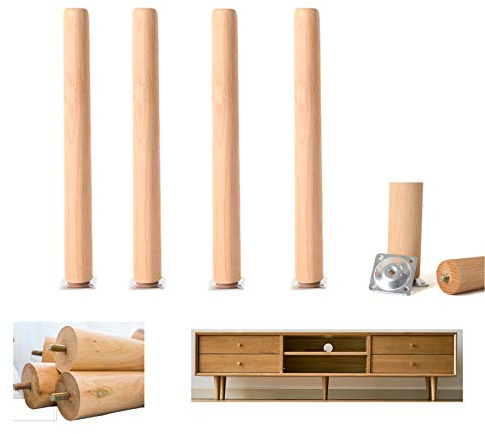 4 X Pied de Meubles en Bois,Pieds de Canapé en Hêtre(vertical60cm/23.6in) | Pattes de Meuble de Rechange,Table Basse Jambes,pour lit,Placard,Banc,Meuble TV,Armoire,avec Plaque de Montage Vis