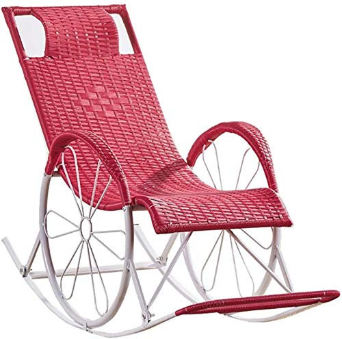 DFANCE Leichter Schaukelstuhl aus Rattan, Sun Lounge Chair Liegestuhl Entspannungsstuhl für Gartenterrasse Lawn Deck Beach Relax Schaukelstuhl, Schwerelosigkeitsstuhl mit Fußstütze Max.150kg in Rot