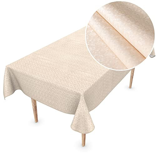 Premium Wachstuchtischdecke Tischdecke Vinyl Wachstischdecke abwaschbar 350x150cm Punkte Creme Champagner edel abwischbar