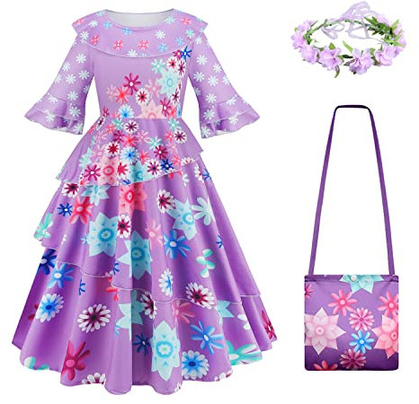 Foierp Encanto Mirabel Kostüm für Mädchen - Isabela Pepa Luisa Cosplay Kleid Kinder Verkleidung für Halloween Party Geburtstag Karneval Princess Kleider Größe 2-10 Jahre