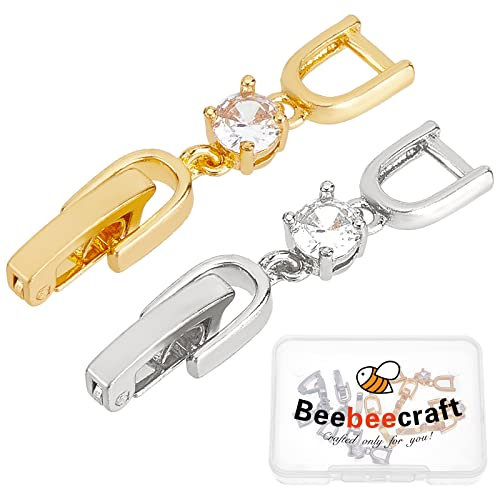 Beebeecraft 6 Stück 2 Farben Faltschließe Cubic Zirkonia Halskette Armband Extender Faltverschluss Extender Set für DIY Schmuck Verlängerung