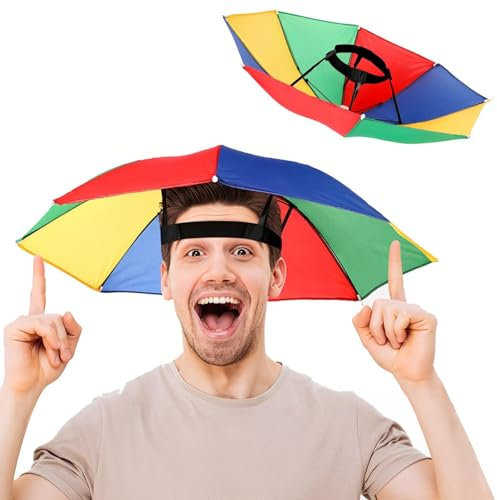 Norhogo 53 cm Regenschirmhut Freihändiger Regenbogen-Regenschirm-Hüte, Regenschirmmütze-wasserdichter Faltbarer Sonnenschirm-Hut für Strand, Pool, Angeln, für Erwachsene, Kinder, Frauen, Männer
