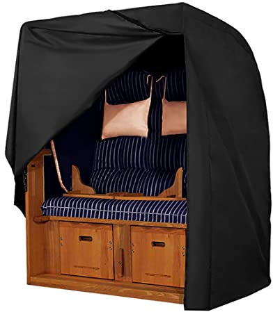 Strandkorb Schutzhülle, Strandkorbhüllen aus 300D Oxford Gewebe, Wasserdicht Winterfest Strandkorb Abdeckung, Abdeckhaube für Strandkorb mit UV-Beständiges, Schwarz (130 x 100 x 170/140 cm)