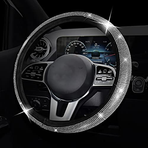Gsrhzd Lenkradbezug, Lenkradbezug Glitzer, Autolenkradüberzug with Bling Bling, Strass Atmungsaktiv rutschfest Glitzerlenkradhülle, für Alle Standard-lenkräder von 36CM Bis 39CM, Silber