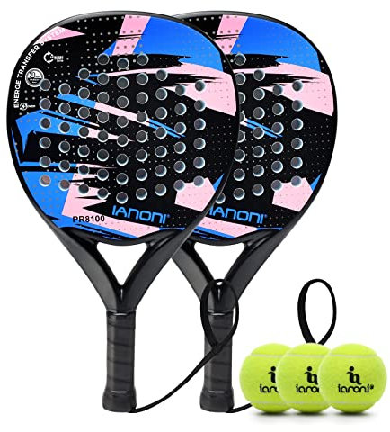 IANONI Paddel-Tennisschläger, Kohlefaser-Oberfläche mit EVA-Memory-Flex-Schaumstoffkern, Padel-Tennisschläger, Beach Tennis Schläger (blau-2)
