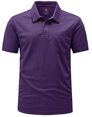 Rdruko Polo Shirt Men Short Sleeve with Pocket Smart Breathable Golf T Shirts Quick Dry Casual Work Tops Purple XL