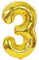 D2D | Party Balloon Zahl 3 XXL in Gold - Größe 100 cm - Folienballon - Zahlenballon - Geburtstagsdeko - Helium Ballon