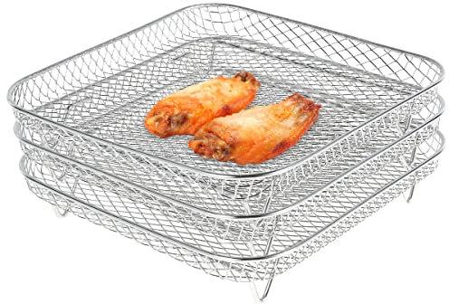Air Fryer Rack 3 Pcs for Ninja, Stackable Air Fryer Accessories 7.9inch Stainless Steel Air Fryer Basket Tray Multi-Layer Dehydrator Rack for Baking Roasting (Square)