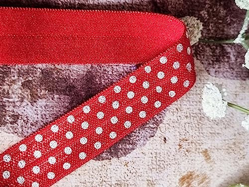 5m Elastisches Schrägband Mit Punkte 16mm breit - Rot OEKO-TEX Made in Holland