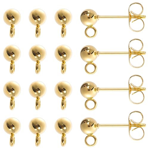 SUNNYCLUE 1boîte 80pièces Véritable Plaqué Or 18K Boule Tiges de Boucles D'Oreilles avec Boucle 4mm Tige de Boucle D'Oreille 40pièces Tiges de Boucles D'Oreilles 40pièces Papillon Boucles D'Oreilles D