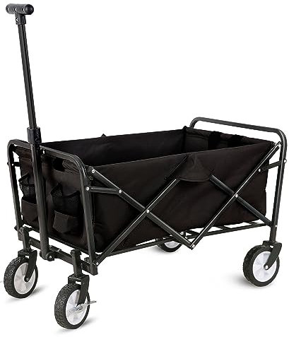 INDA-Exclusiv Bollerwagen Transportwagen Handwagen Gartenwagen Faltbar mit Stahlrahmen bis 80kg, Farben:Schwarz