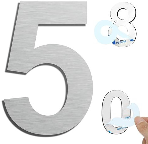Ywonoby Numero civico esterno,152 mm Numero civico adesivo in acciaio inossidabile, targa e numero della cassetta postale di casa Porta dell'Apartment Hotel, Argento (5)
