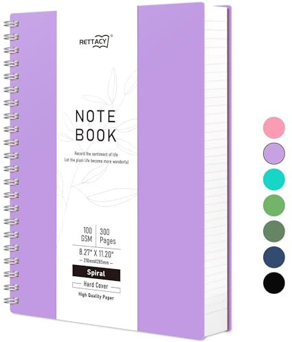 RETTACY Notizbuch A4 Dotted, Bullet Journal Spiral-Notizbuch Gepunktet mit 300 Seiten, Softcover Ringbuch 100 g/m² Dickes für Frauen Männer Arbeit Büro Schule, 14.5 x 21cm - Lila
