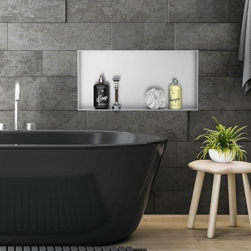LuxeBath Nicchia a Parete senza Cornice in Acciaio Inossidabile 60x30x10 cm Argento Nicchia da Muro senza Bordo per Bagno Ripiano da Incasso senza Telaio per Doccia Contenitore per Utensili da Bagno