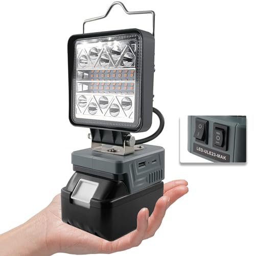 URUN Akku Lampe Für Makita 18V,16W 1800LM mit 6 Modi Helligkeit Led Arbeitsleuchte, Led Strahler Tragbares Flutlichter Baustellen Lampe,Akku Scheinwerfer mit Typ C und USB-Aufladung