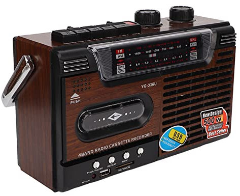 Lettore di cassette retrò boombox con lettore a cassette e radio AM/FM, altoparlante e jack per cuffie, registratore, supporto cassette,
